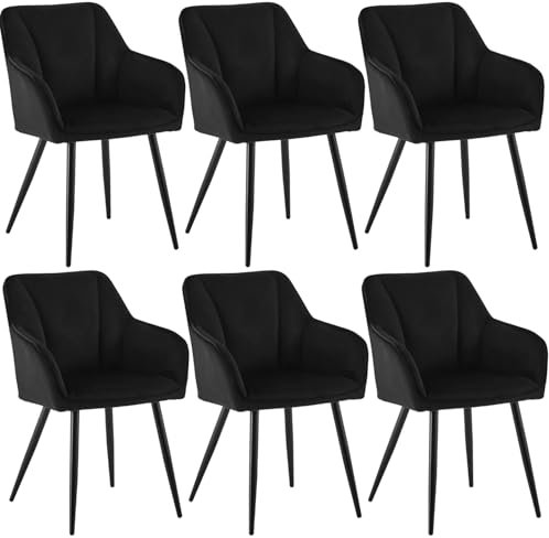 CLIPOP Esszimmerstuhl 6er Set Samt Küchenstuhl Polsterstuhl mit Armlehne und Metall Beine, Retro Design Armlehnstuhl Sessel für Wohnzimmer Esszimmer (6er, Samt Schwarz)