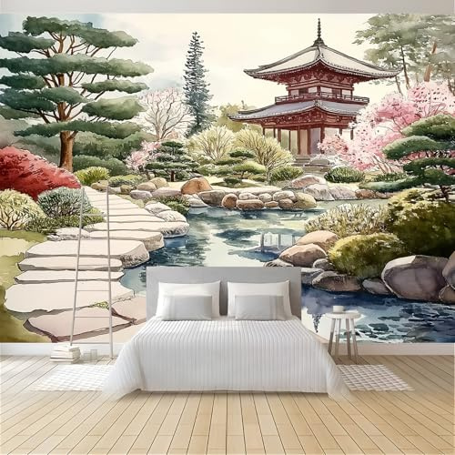 NAWVNMI Peel And Stick Wallpaper Japanischer Garten-Teich Pavillon Selbstklebender Wandaufkleber Bild Art Decor Gemälde 150x105cm Wohnzimmer Schlafzimmer Wandsticker Home Dekor Selbstklebend