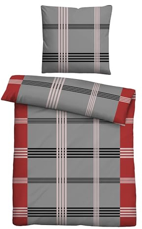 Traumhaft schlafen - Castell - Markenbettwäsche Bettwäsche Baumwoll Renforce 0040563 KARO-Streifen 1x 155x220 cm + 1x 80x80 cm, rot