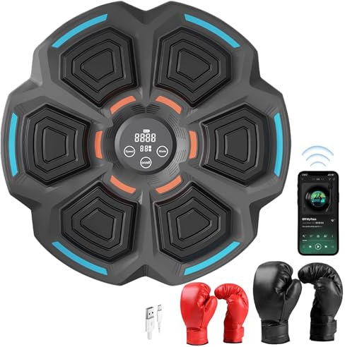 Music Boxing Machine, Smart Music Boxing Machine, Musical Boxing Machine Wall Mounted with 2 Pairs Gloves, LED Bluetooth Machine 9 Speed Modes Equipment USB Charging for Kids, Adult, Family Workout