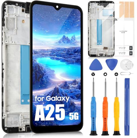 ARSSLY OLED pour Samsung Galaxy A25 5G Écran LCD pour Galaxy A25 5G SM-A256B SM-A256E SM-A256U Remplacement Écran Tactile Digitizer Assemblée avec Réparation Kit (Noir avec Cadre)