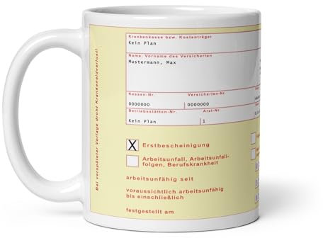 Büro Tassen mit Spruch Arbeit | lustige Krankenschein Tasse personalisierbar
