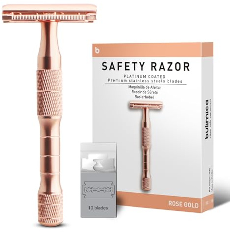 Rotgoldener Rasierhobel, Einzelklingen-Rasierer für Damen, wiederverwendbarer Metall-Rasierer mit einer Klinge, mit 10 Edelstahl-Klingen, umweltfreundlich, glatte und gründliche Rasur