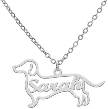 kkjoy Personalisierte Namen Haustier Hund Silhouetten Gedenk Halskette Edelstahl Erinnerung Anhänger für Frauen Männer (Dackel)