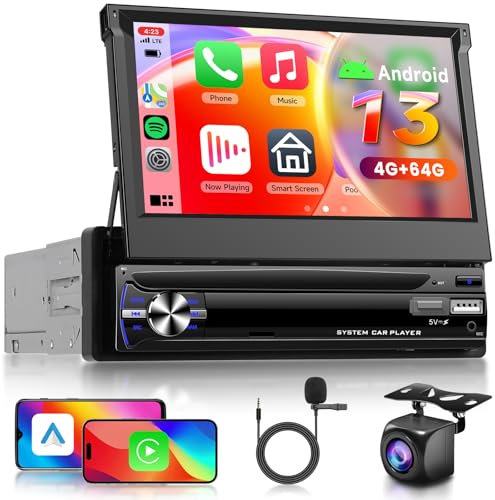 【4+64G】 Hodozzy Carplay Inalámbrica Android Radio Coche 1 DIN con Pantalla de 7 Pulgadas,USB Radio Coche Bluetooth 5.0 con Android Auto DSP RDS FM WiFi GPS+ Cámara de Visión Trasera
