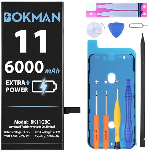 bokman for iPhone 11 Battery Replacement 6000mAh, High Capacity Lithium Polymer Battery with Repair Tool Kits