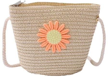 SUNSK Gänseblümchen Umhängetasche Mädchen Blumen Stroh Tasche Mini Strohtasche Crossbody bag Prinzessin Geldbörsen für Kinder Mädchen 3-12 Jahre (19 * 14 * 5 cm)