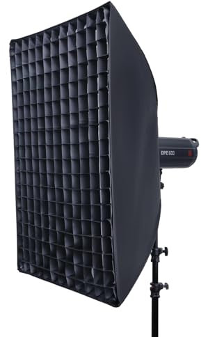 REFLEX CAMERA Softbox pieghevole Bowens da 60 x 90 cm, montaggio rapido, softbox rettangolare con griglia a nido d'ape e 2 diffusori, softbox portatile per illuminazione fotografica, con borsa per il
