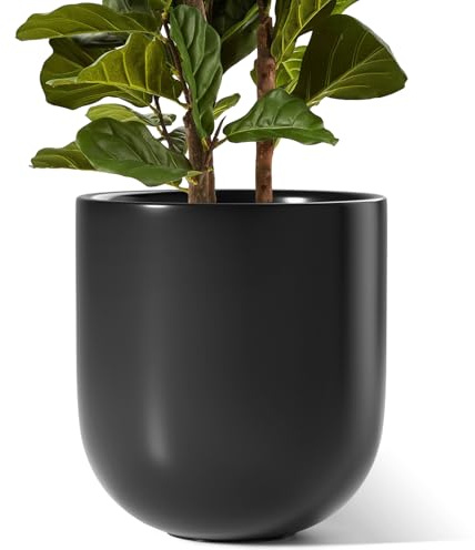 LE TAUCI Pot de Fleurs 30 cm, Pot d’Intérieur et d’Extérieur en Céramique, Grand Bac à Fleurs pour la Maison, Le Jardin et Le Bureau, Pot avec Trou de Drainage, Noir