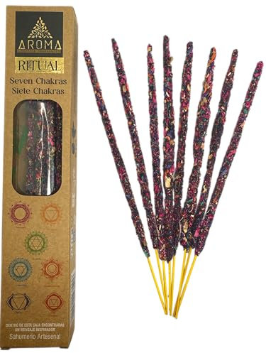 Ritual Bio Räucherstäbchen mit 7 Chakren, handgefertigter Duft, Schachtel mit 8 Räucherstäbchen, 1 Stunde Brenndauer. HOSTENATURA