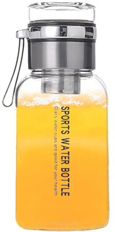 Derwrtup Gourde en Verre,Gourde Isotherme En Verre Transparent Sans BPA - Pichet Grande Capacité avec Filtre à Thé, Gourde Étanche Réutilisable pour Bureau, Sport, École et Voyage