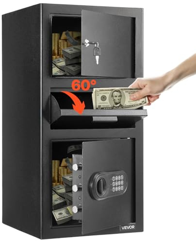 VEVOR 3.6 Cubic Feet Drop Safe, Large Capacity Front Drop Slot Safe Box with Digital Keypad, Heavy Duty 3 Tiers Cash Depository Box with Spare Keys for Cash, Bank Slip, Jewelry, Document, Bill, Black
