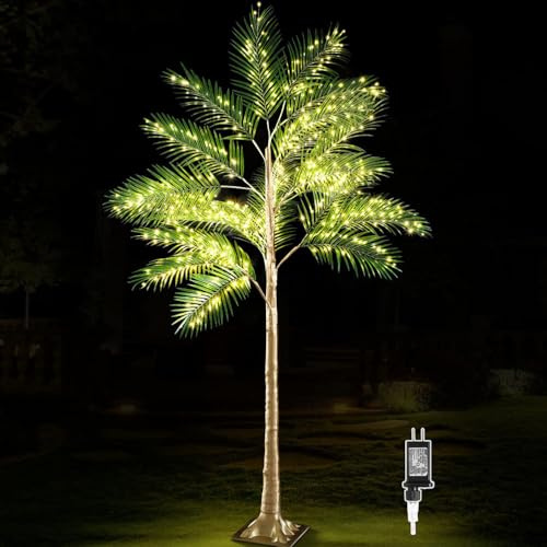 AoLa 150cm Künstliche Beleuchtete Palme mit 165 LEDs Lichtern in Warmweiß und Kabel, Künstliche Tropische Palme mit Metallständer, Indoor & Outdoor Deko Baumlichter für Weihnachten Terrasse,1.5M