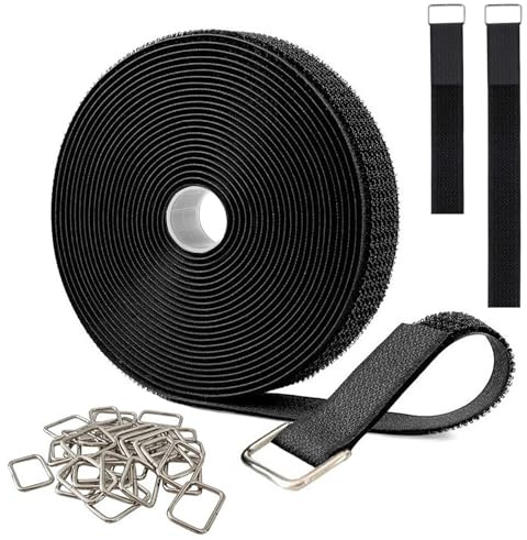 Mulapucher 10m x 2cm Klettband mit 50 Schnalle, Starkes Gurtband zum Organisieren von Kabeln, Schläuchen, Fahrrad-Zubehör(Schwarz)