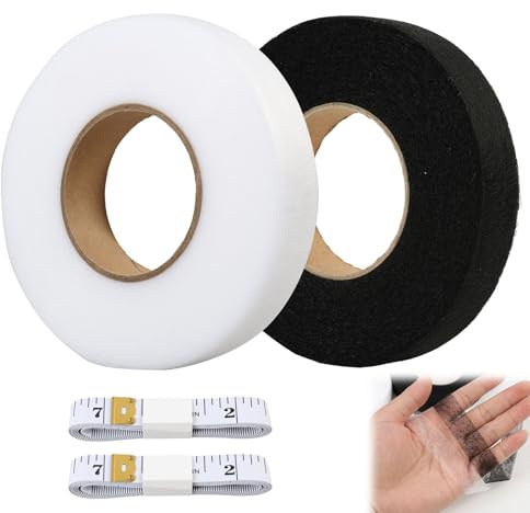 JiaHeHe 2 Stück Saumband zum Aufbügeln, Waschfest, 64 Meter/Rolle, Bügelband für Vorhänge, Hosen, Jeans, Gardinen Kürzen ohne Nähen, Selbstklebend, Hemming Tape in Schwarz und Weiß