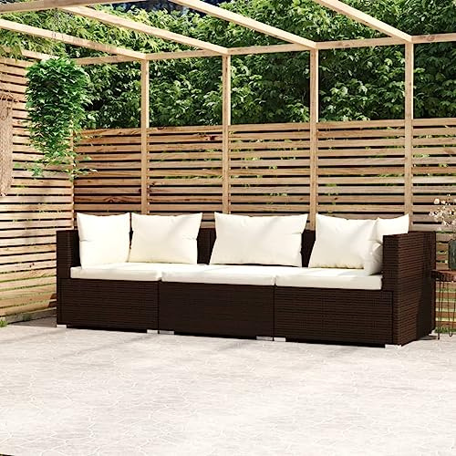Tonture 3-Sitzer-Sofa mit Kissen, Braun, Poly Rattan, Modular, für Außenbereich, Garten, Terrasse, Balkon, Robustes Loungemöbel Set