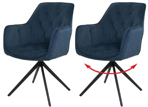 Mendler 2er-Set Esszimmerstuhl HWC-L80, Küchenstuhl Polsterstuhl Stuhl mit Armlehne, drehbar, Metall Stoff/Textil - blau