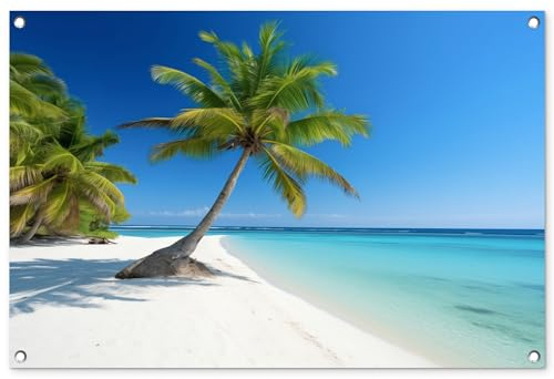 MuchoWow© Poster De Jardin 90x60 cm Deco Exterieur Decoration Balcon Décoration Affiche Murale Extérieur Terrasse Mur Déco Appartement Décorative Plage - Palmier - Tropical - Mer
