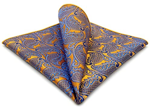 shlax&wing Men's Pocket Square Handkerchief Orange Paisley 12.6