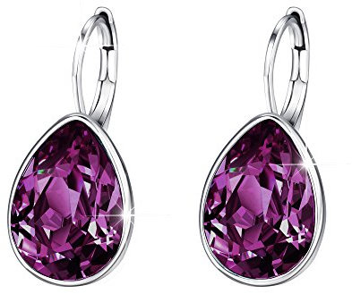 XUPING Kristall Tropfen Ohrringe für Damen Ohrringe Silber Creolen Hängend Lila Strass Hypoallergenic Jewelry(Purple)