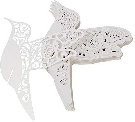 JZK® 50 x Carte Porte Lieu Table nom Marque Place décoration pour Mariage Douche bébé Saint-Communion fête d'anniversaire etc. (Oiseau Blanc sur Verre à vin)