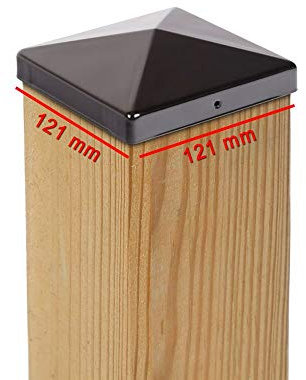 2x PFOSTENKAPPE PYRAMIDE STAHL SCHWARZ PULVERBESCHICHTET 121 x 121 MM