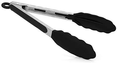 Granny's Kitchen Pinzas de Cocina de Silicona y Acero Inoxidable - Tenazas Resistentes para Cocinar y Servir Barbacoa Pescado Ensalada - Alicates - Negro