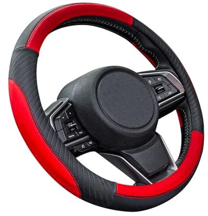 ZATOOTO Lenkradbezug Auto, Lenkradbezug Leder, 37-38cm, Anti Rutsch, Universal, Rot