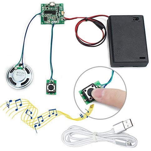 WayinTop Recordable Sound Module Button Control 8MB MP3 WAV Music Voice Player Programmable Board USB Downloadable Rechargeable Audio with AA Battery Box and USB Cable for DIY Music Creative Gift