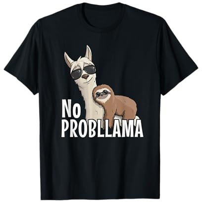 No ProblLama Hipster mit Brille Faultier auf Lama T-Shirt