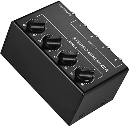 Fesjoy Tonmischer Mini-Stereo-Audiomixer mit 4-Kanal-Cinch-Eingängen Separate Lautstärkeregler Full Metal Shell