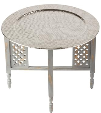 Orientalischer Couchtisch Hania Grau Silber modern aus Aluminium 60 cm