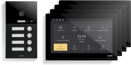 GVS - IP Video Türsprechanlage 4 Familienhaus mit Türöffner, HD Kamera, 4X 10 Zoll Monitor & App - Smarte Video Türklingel mit Kamera & Gegensprechanlage (AVS5517U)