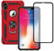 Yiakeng iPhone X Case, iPhone Xs Case With Screen Protector, Silicone Shockproof Military Grade Protective Phone Cover with Ring Kickstand for Apple iPhone X/Xs (Red)