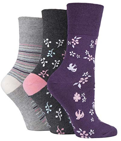 Gentle Grip - 6 Pairs of Cotton Rich Everday Ladies Non Elastic Socks | Soft Top (4-8, SOLRH214)