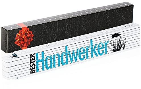 Robin Goods® Meterstab - 2 Meter Zollstock als Geschenk mit der Aufschrift 'Bester Handwerker' Geschenk zum Vatertag, Weihnachten, Geburtstag (weiß - Motiv 6 - Bester Handwerker)