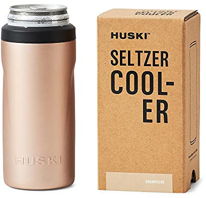 Huski Seltzer Cooler | NEW | Premium 12oz Skinny Drink Holder for Hard Seltzer, Beer, Soda Slim Cans | Triple Insulated 316 Stainless Steel | Seamless Design | Works as a Tumbler (Champagne)