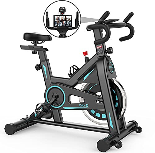 Dripex Heimtrainer Fahrrad, Hometrainer Fahrrad mit stabil & komfortabel Sattel & großer tablet-halter, verstellbarer widerstand Spinning Bike Indoor für Zuhause Bis 150KG Belastbar (Blau)