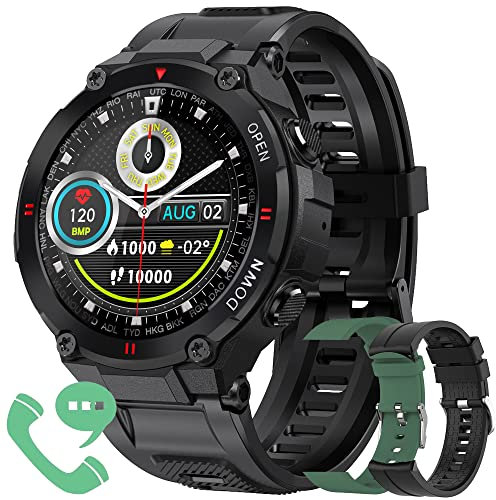 YESFINE Smartwatch Herren mit Telefonfunktion, 1,3 Zoll Armbanduhr mit Musiksteuerung, Herzfrequenz, Schrittzähler, Kalorien, IP68 Wasserdicht Fitness Tracker Uhr für iOS und Android (Schwarz)