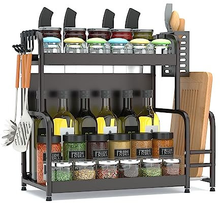 FEXPLENDID etagere a epices, rangement epices cuisine, en Acier, 49x43.5x22.5cm, range et porte epices cuisine, rangement et organisation de cuisine, etagere rangement cuisine(2 niveaux)