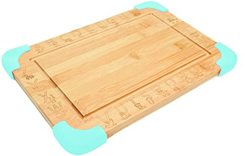 Kleiner Fuchs Tabla infantil de bambú (azul) | antideslizante y suave para cualquier superficie | con alfabeto animal para aprender divertido