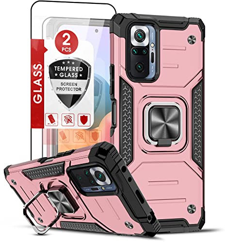 LeYi Hybrid Hülle Kompatibel mit Xiaomi Redmi Note 10 Pro/Note 10 Pro Max Handyhülle und 2*Panzerglas, Militär Standard Armor Hardcase Silikon Schutzhülle Handy Case mit Ring Halter Dunkelgrün