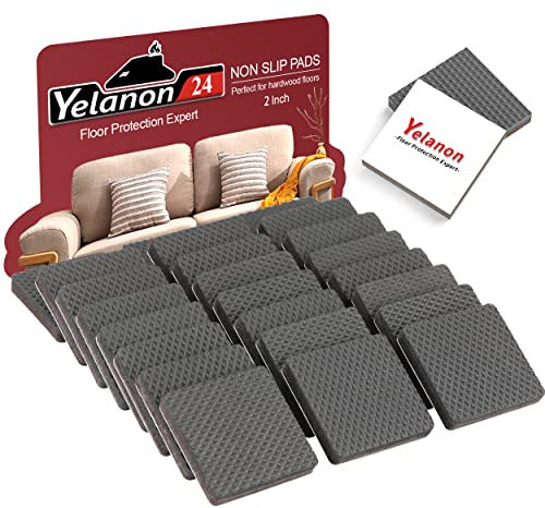 Yelanon Piedini antiscivolo per mobili, 24 pezzi, 5,1 cm, antiscivolo, per gambe dei mobili, piedini in gomma autoadesiva, per proteggere i pavimenti in legno duro per mantenere i fermi del divano