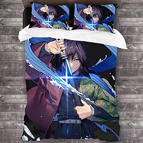 ANSSON Shinobu Figure Kinder Bettwäsche Set Demon Slayer Anime Mikrofaser Bettbezug Mit Reißverschluss,Tomioka Giyuu Fanartikel Kissenbezug (135x200cm+80x80cmx2, Tomioka9)