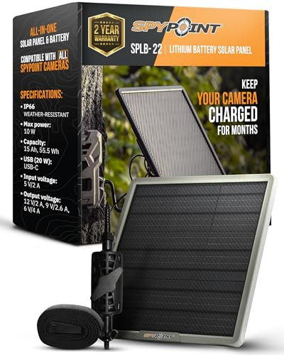 SPYPOINT Panneau solaire pour caméra extérieure avec batterie interne pour surveillance de la faune Panneau solaire pour caméra (SPLB-22)