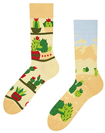 Dedoles Socken Unisex Damen Herren & Kinder Baumwolle viele lustige Designs 1 Paar Geschenk links rechts verschieden, Farbe Beige, Motiv Kaktusliebe, Gr. 43-46
