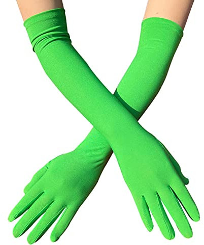 Yokawe 1 Paar Lange Handschuhe Milchseide Frauen Tanzen Cosplay Lange Handschuhe Party Vollfingerhandschuhe Opernhandschuh Grün