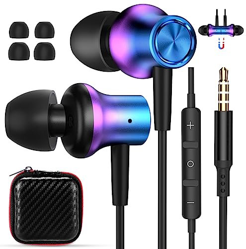 3.5mm Jack Earbuds Magnetic Wired Earphone for HP for ASUS Chromebook Laptop PC Computer Corded Headset Noise Canceling in-Ear Headphone for Samsung Galaxy A15 A14 A13 A12 S10 Moto G Stylus Play Power