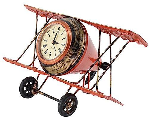 HOMSFOU Vintage Flugzeug Tischuhr aus Eisen, Dekorative Heimuhr für Zuhause