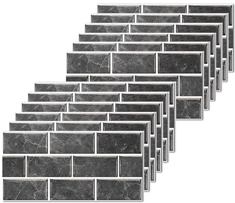 12 stück Fliesenaufkleber für Bad und Küche 30x15cm Fliesenfolie Wasserfest Badezimmer Fliesensticker, Küchenfolie Selbstklebend Vinyl Fliesen klebefliesen Schwarz